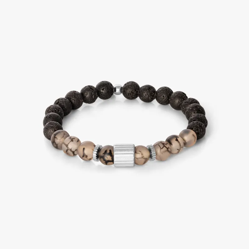 Rigato Lava Beaded Bracelet in Grey Fire Agate sold by Tateossian