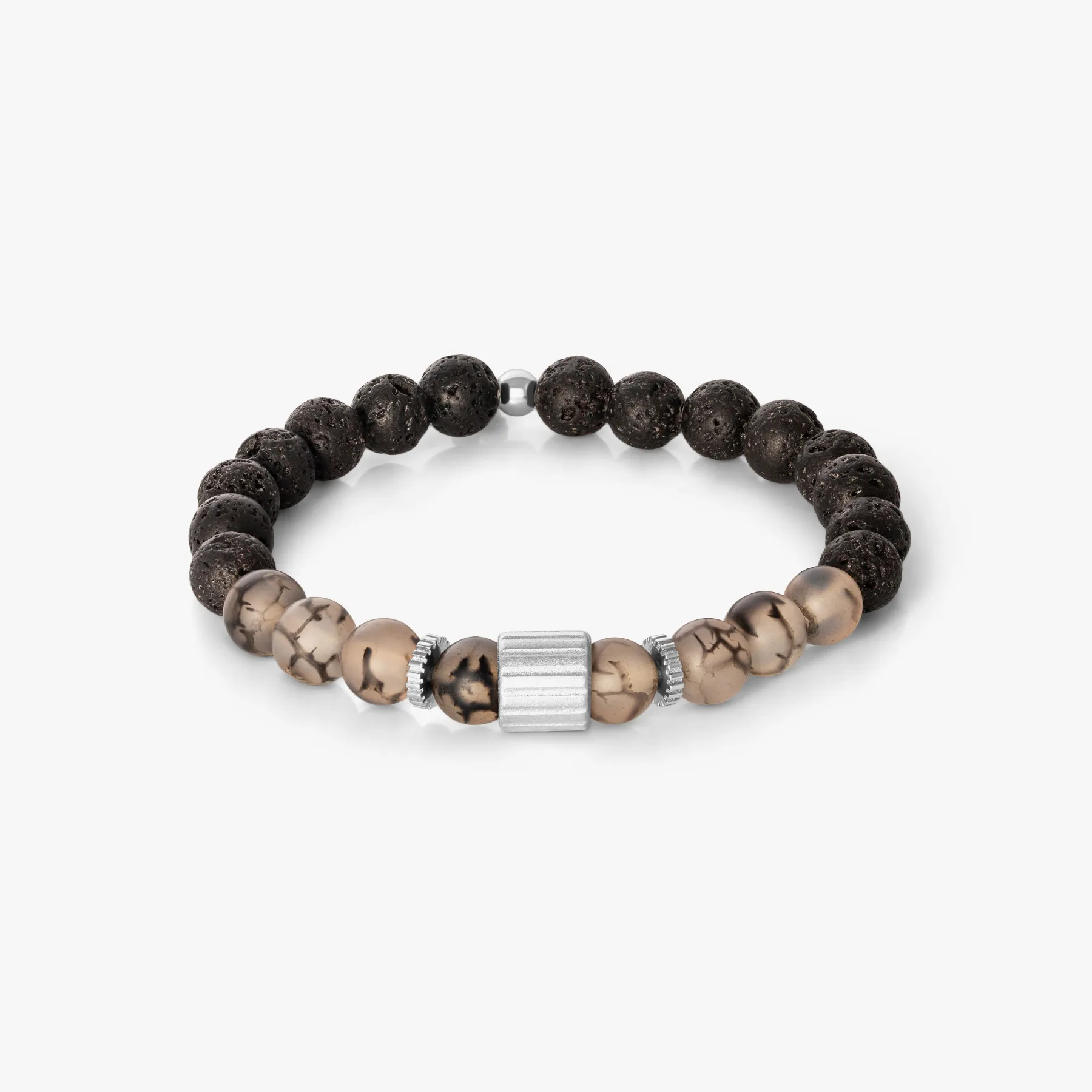 Rigato Lava Beaded Bracelet in Grey Fire Agate sold by Tateossian