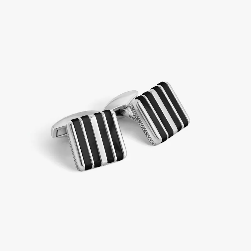 Rigato Mosaic Cufflink in Sterling Silver with Onyx sold by Tateossian