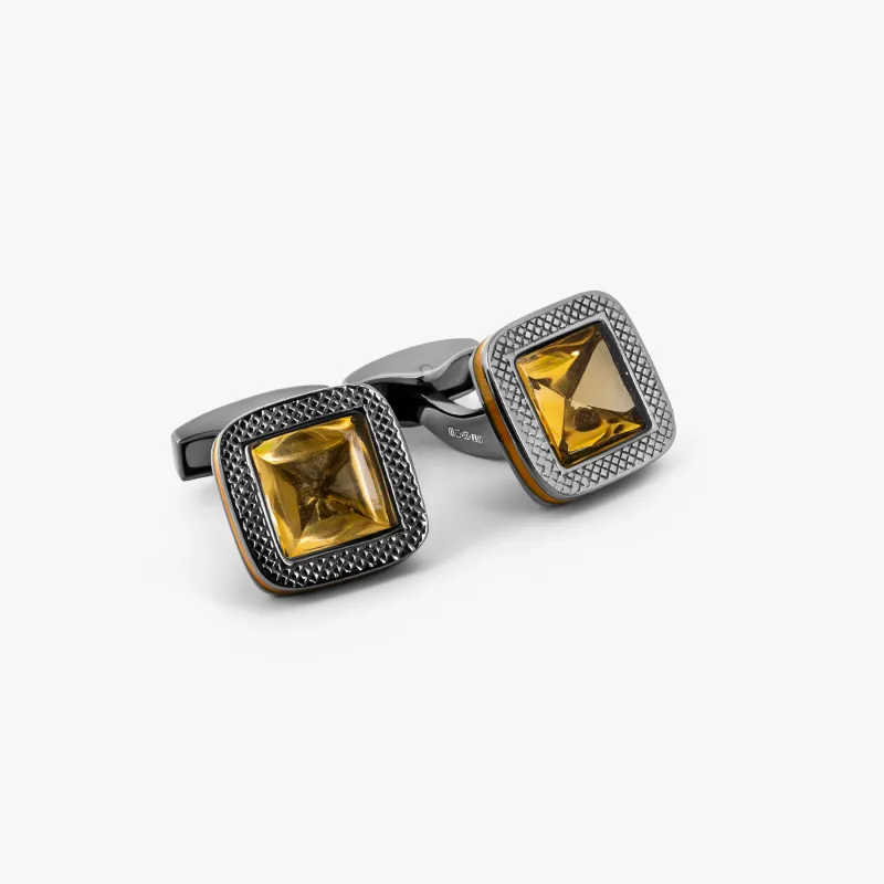 Pyramid Stone Cufflink with Citrine & Yellow Enamel (LIimited Edition) made by Tateossian