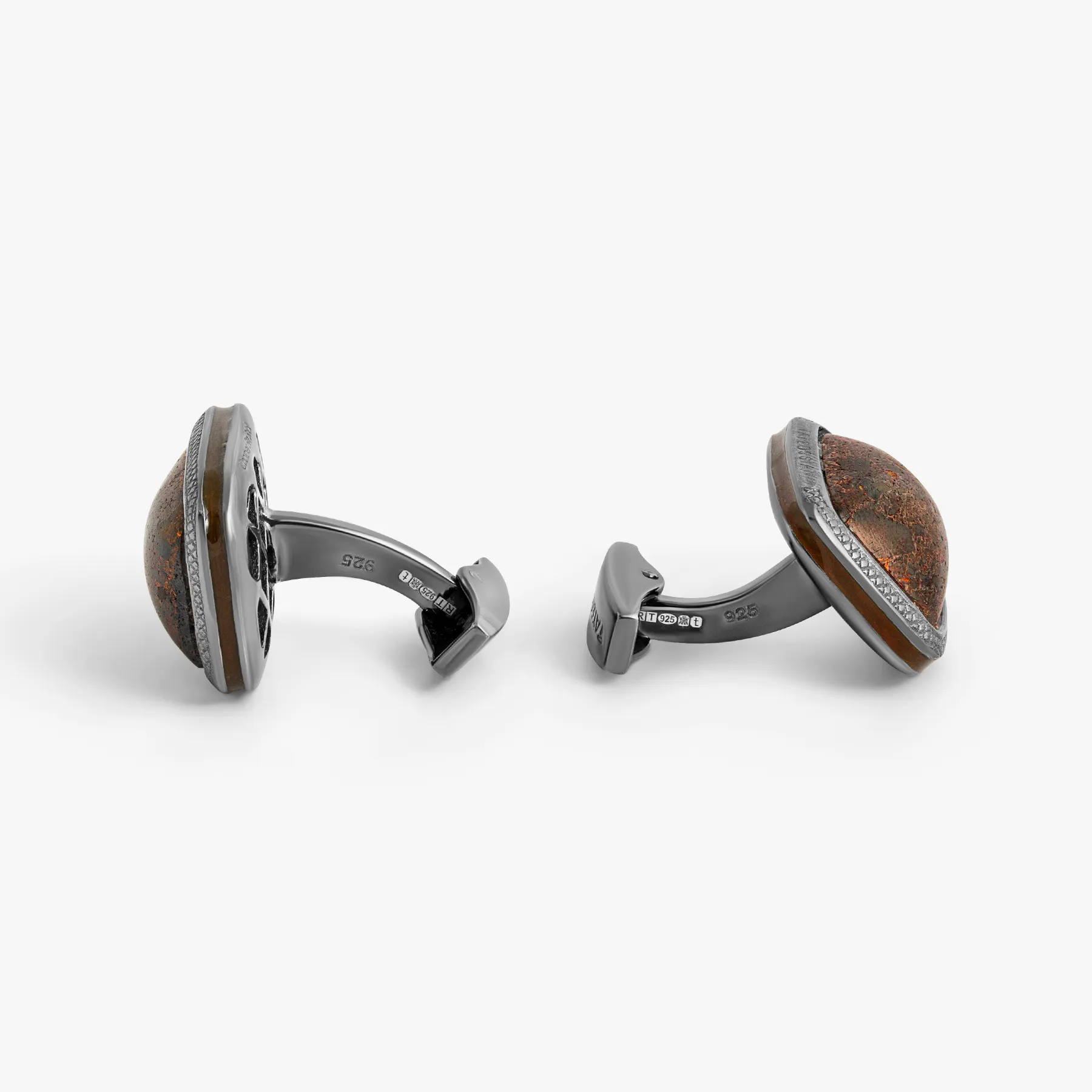 Copper Fire Stone Cufflink in Sterling silver with Brown Enamel (Limited Edition) sold by Tateossian product image thumbnail 3