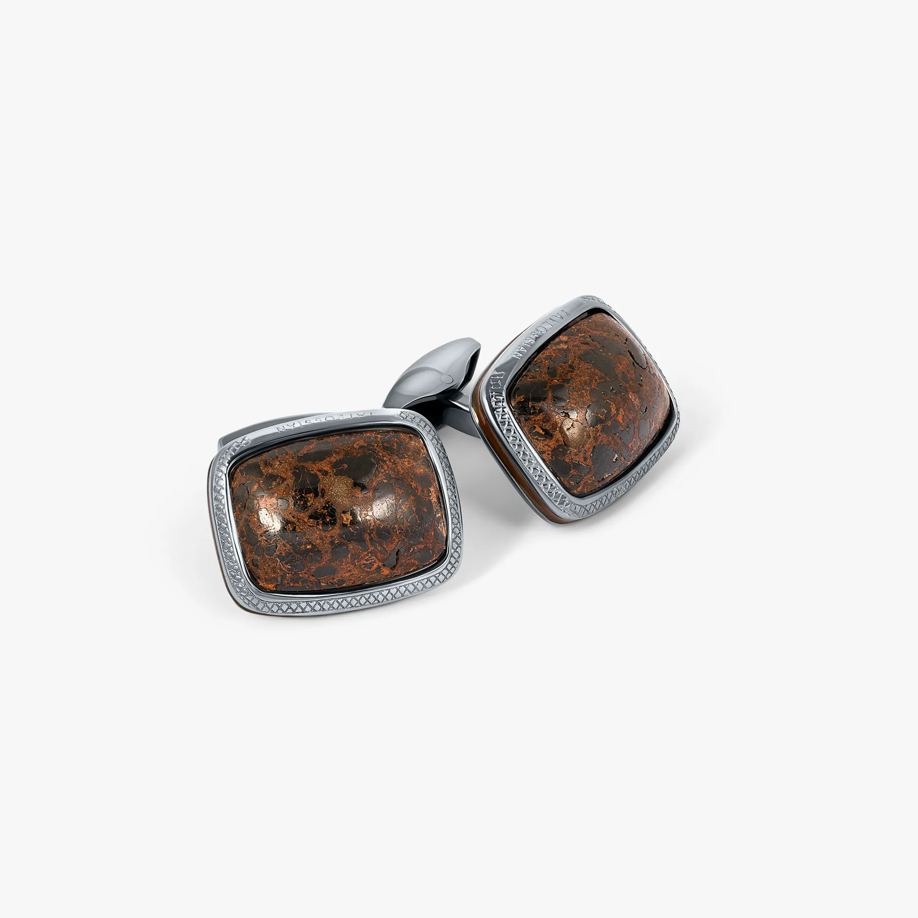 Copper Fire Stone Cufflink in Sterling silver with Brown Enamel (Limited Edition) sold by Tateossian