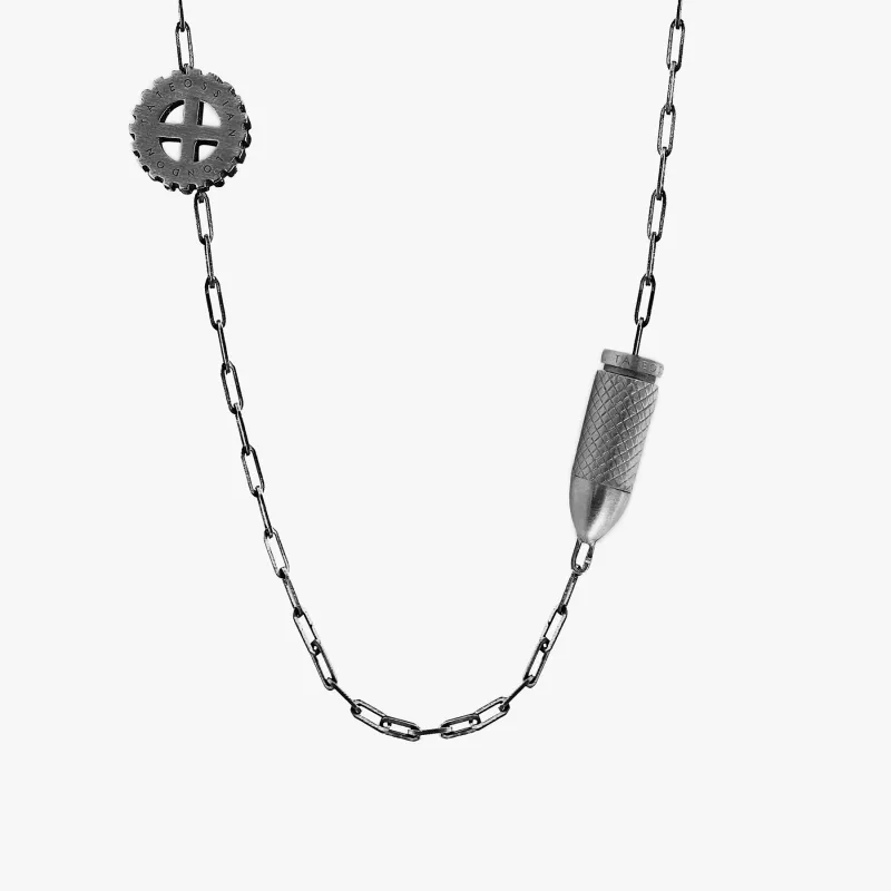 Double Gears Silver Necklace in Black Ruthenium Plated made by Tateossian