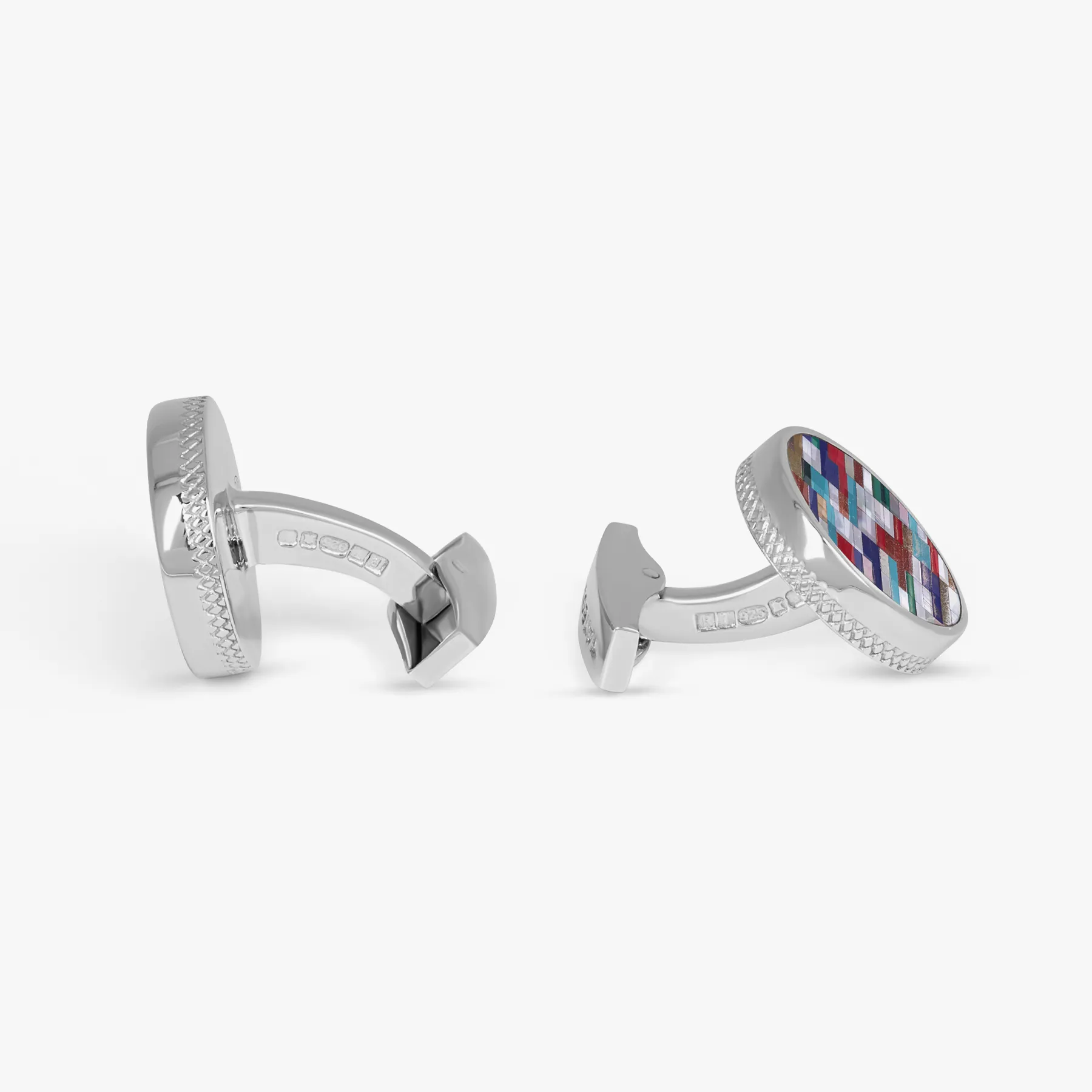 Bamboo Round Cufflinks in Multicolour Stones and Sterling Silver sold by Tateossian product image thumbnail 2