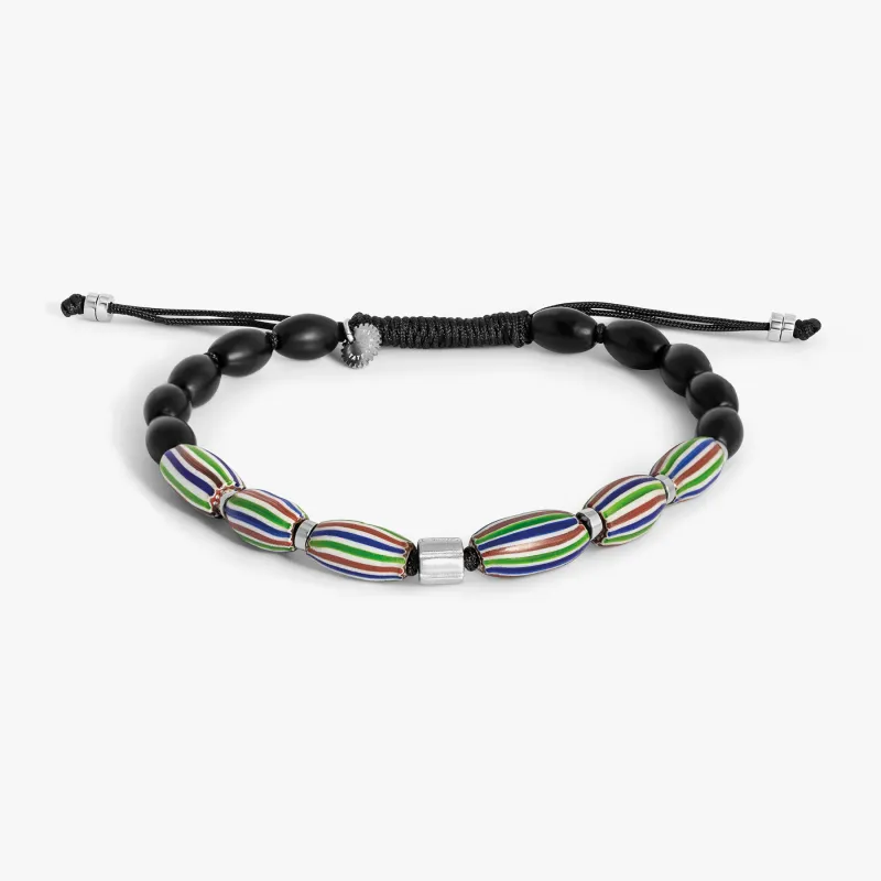 Watermelon Chevron Macrame Bracelet in Black Agate (Limited Edition) sold by Tateossian