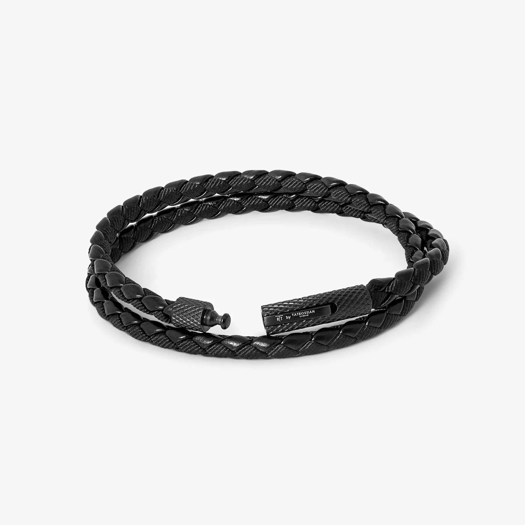 Chelsea Leather Bracelet In Black With Stainless Steel Clasp sold by Tateossian product image thumbnail 3