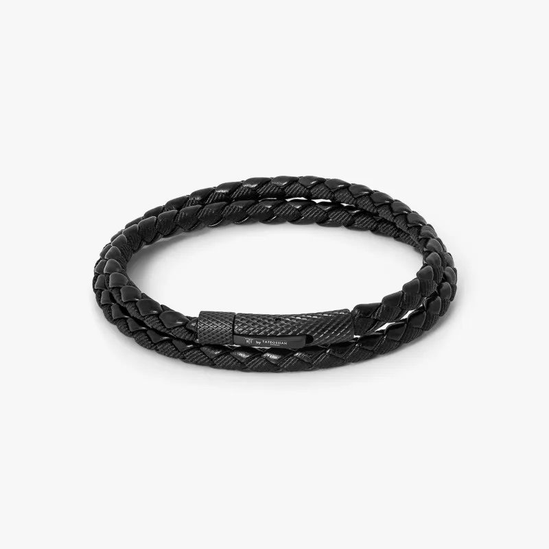 Chelsea Leather Bracelet In Black With Stainless Steel Clasp sold by Tateossian