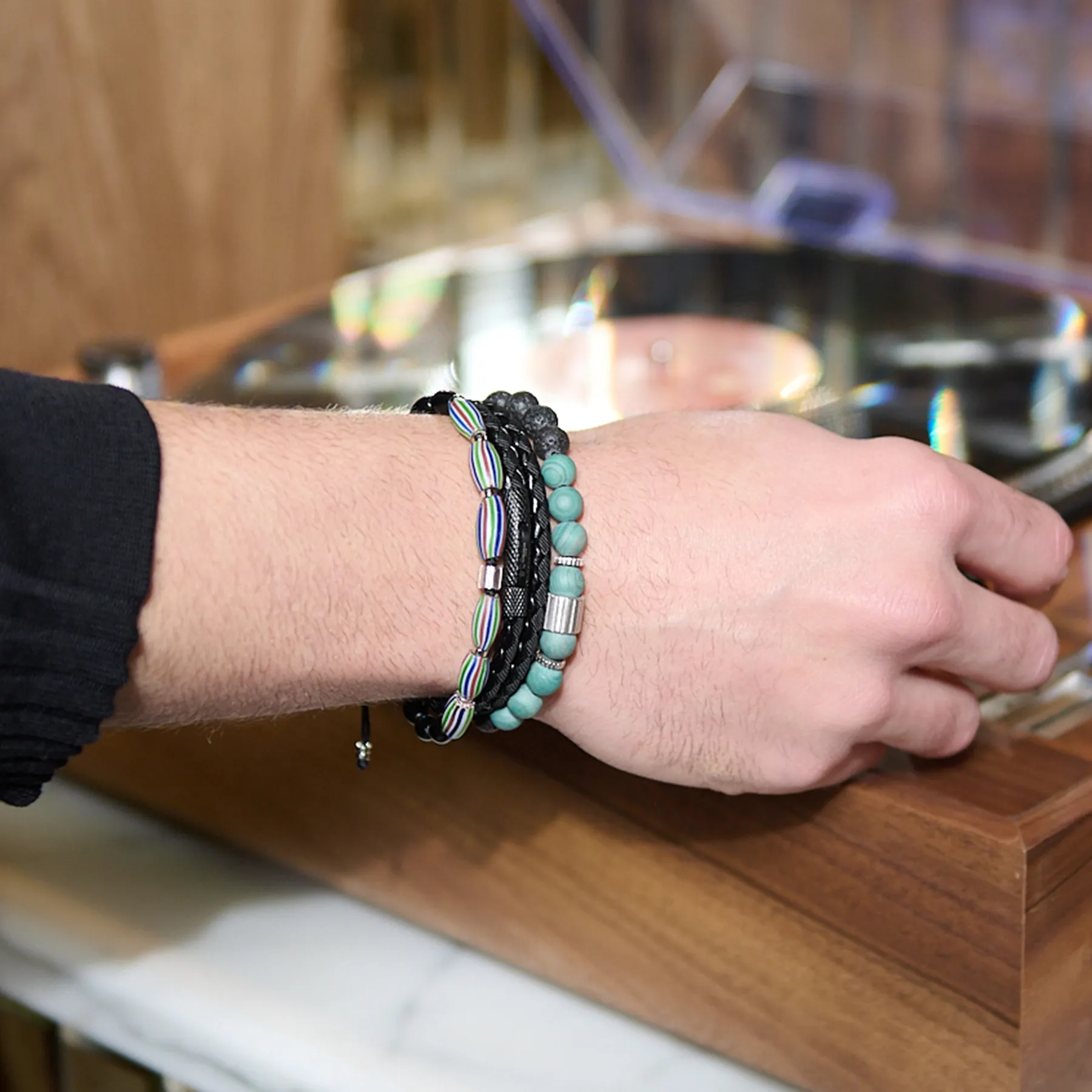 Chelsea Leather Bracelet In Black With Stainless Steel Clasp sold by Tateossian product image thumbnail 4