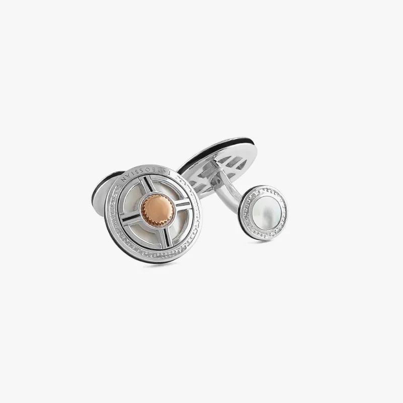 Precious UFO Sterling Silver Cufflinks in White MOP made by Tateossian
