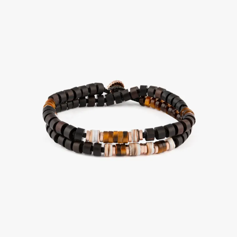 Ebony Silver Discs Bracelet - Rose Gold, Tiger Eye and Ebony Wood made by Tateossian