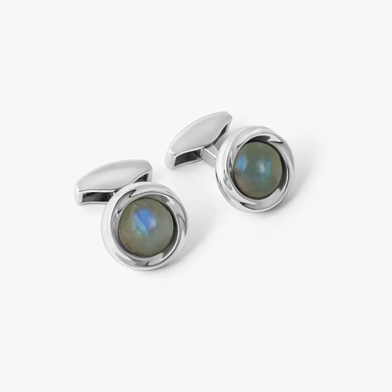 Mobius Semi Precious Cufflinks In Sterling Silver With Labradorite (Limited Edition) made by Tateossian