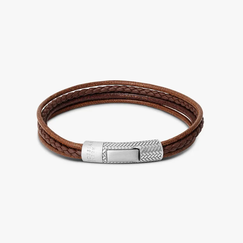 Herringbone Click Multi Strand Bracelet In Brown made by Tateossian