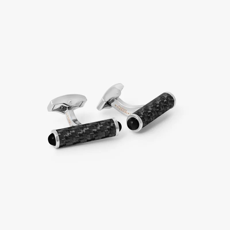 Carbon Cylinder Cuffllinks With Onyx sold by Tateossian