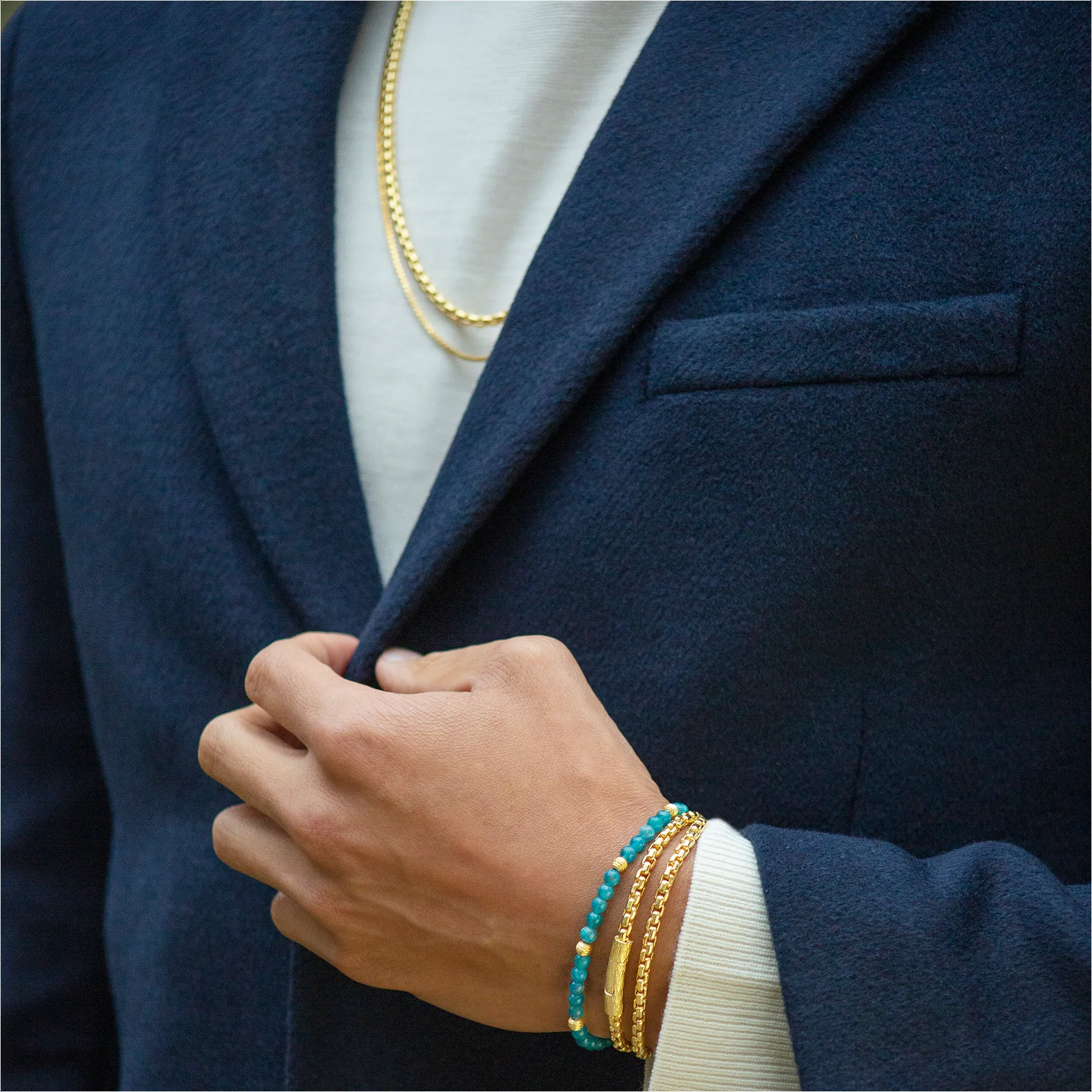 4mm Box Chain necklace in yellow gold plated sterling silver sold by Tateossian product image thumbnail 4