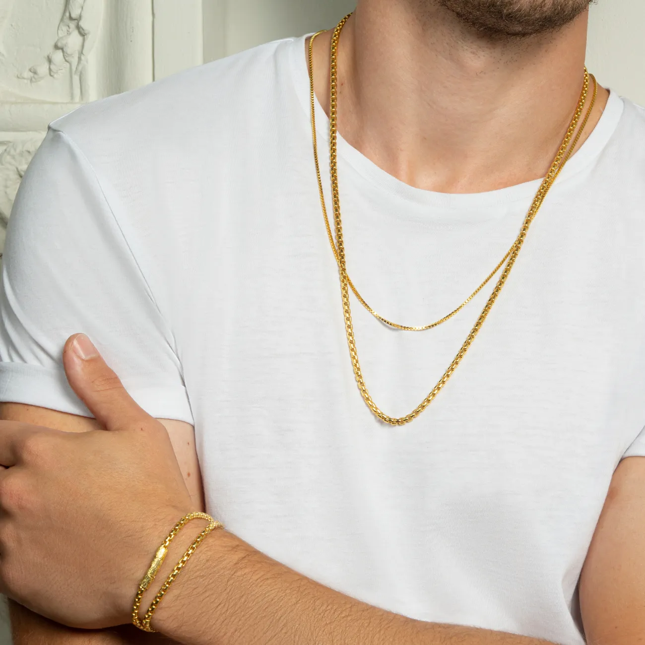 4mm Box Chain necklace in yellow gold plated sterling silver sold by Tateossian product image thumbnail 3