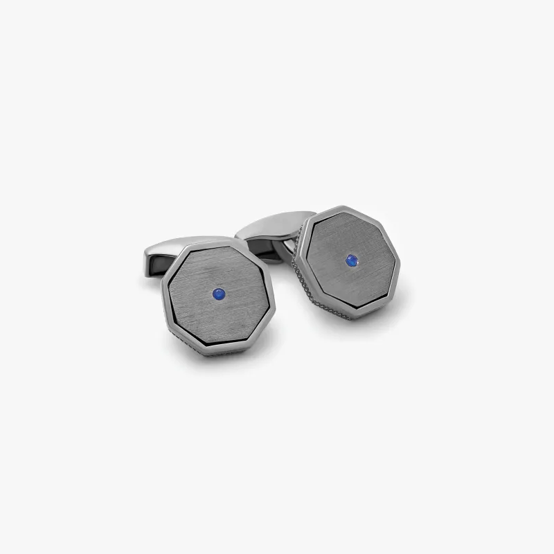Classic London Eye Cufflinks With Sapphire In Black Rhodium Silver sold by Tateossian