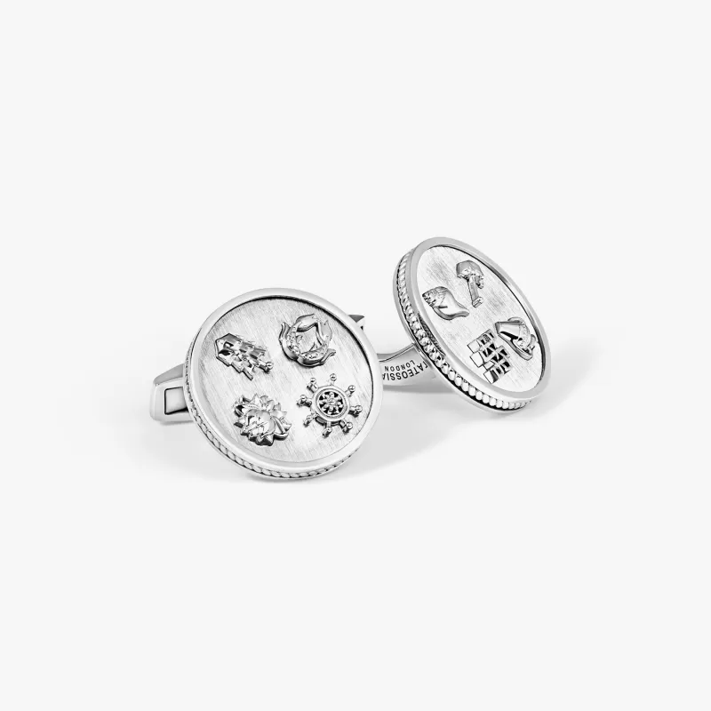 Silver Rhodium Plated Silver Auspicious Coin Cufflinks made by Tateossian