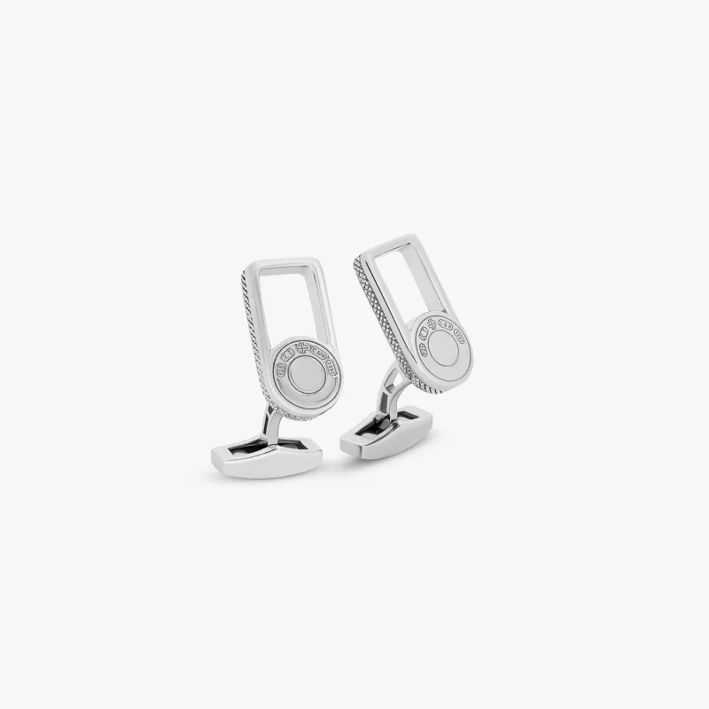 Signature Lock cufflinks in rhodium plated silver made by Tateossian