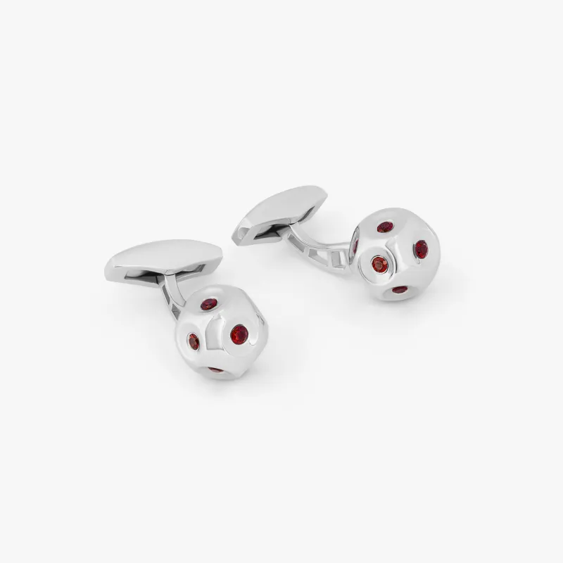 Red Rhodium Plated Sterling Silver Garnet Crater Cufflinks & Studs Set made by Tateossian