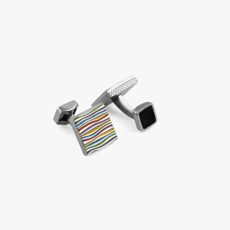 Graphic Onda Cufflinks in Multi Colour & Titanium made by Tateossian