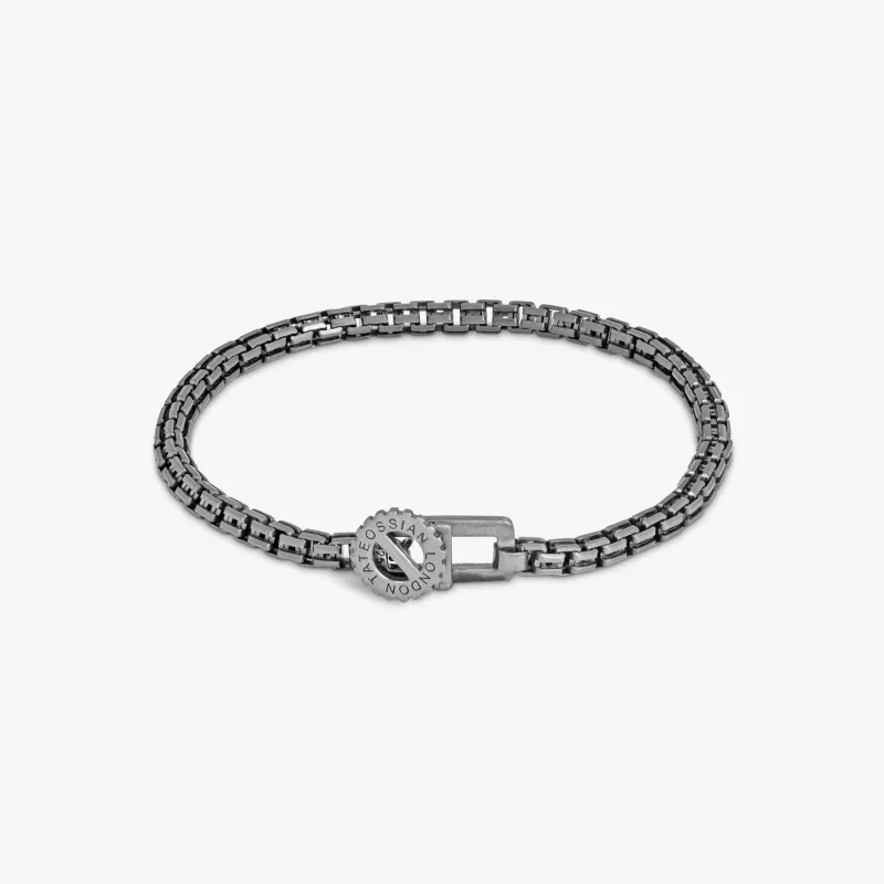 Gear Venetian Chain bracelet in oxidised sterling silver made by Tateossian