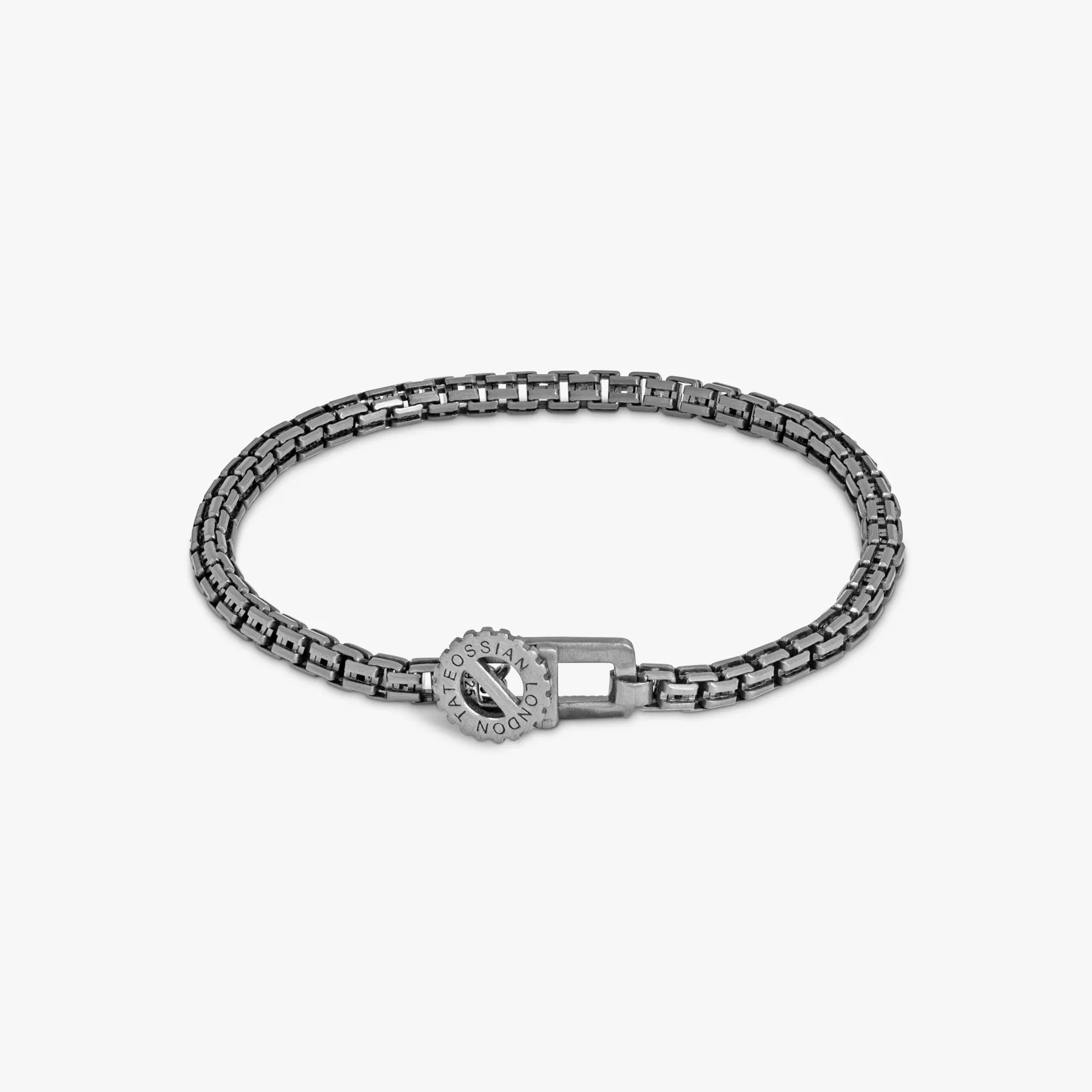 Gear Venetian Chain bracelet in oxidised sterling silver sold by Tateossian