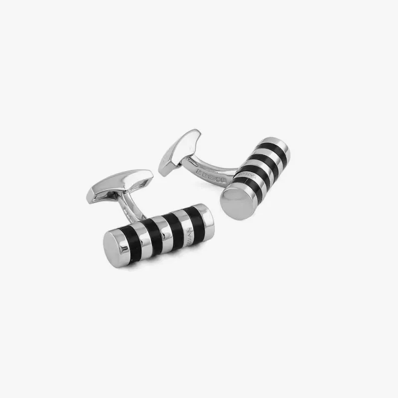 Cylindrical Rotation Silver Cufflinks - Rhodium Carbon Fibre made by Tateossian
