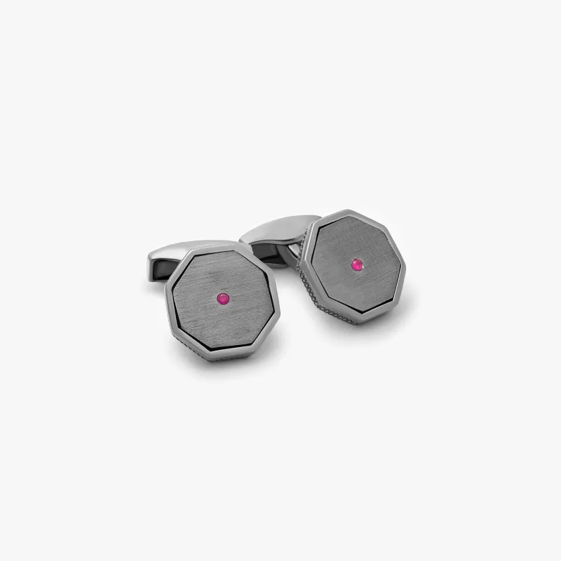 Classic London Eye Cufflinks With Ruby In Black Rhodium Silver sold by Tateossian