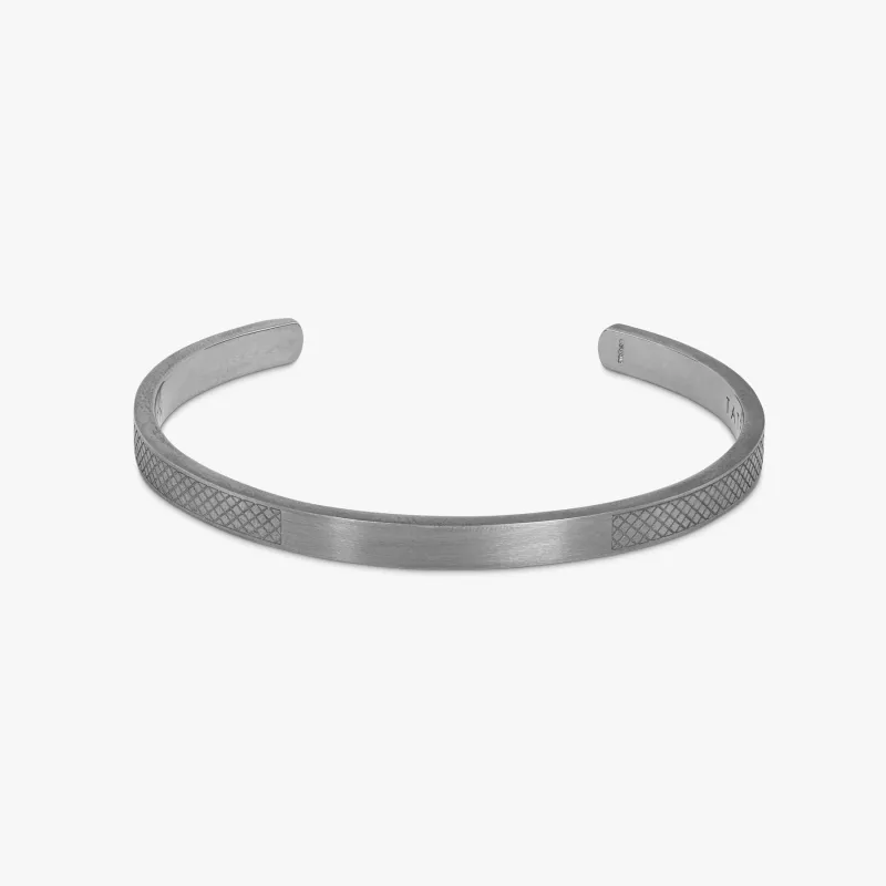 Classic Bangle In Matte Black Rhodium Plated Silver- Engravable made by Tateossian