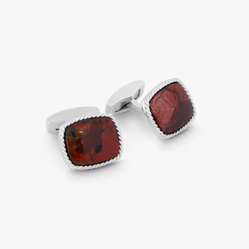 Cable Jasper Cufflinks With Noreena In Rhodium Silver (Limited Edition) made by Tateossian