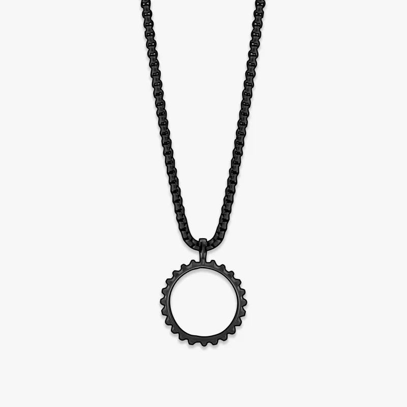 Black IP plated stainless steel Lens Gear necklace made by Tateossian