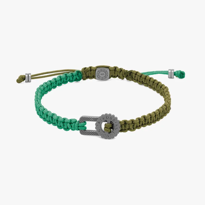 Gear Primo bracelet in green macramé with sterling silver made by Tateossian