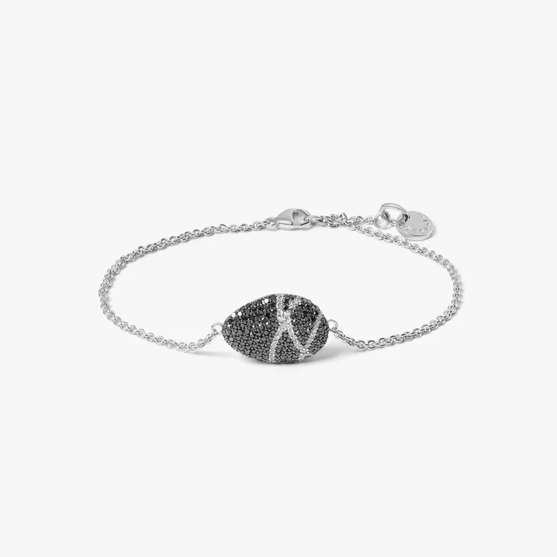 Pebble Bracelet In Sterling Silver with Black and White Diamonds made by Tateossian