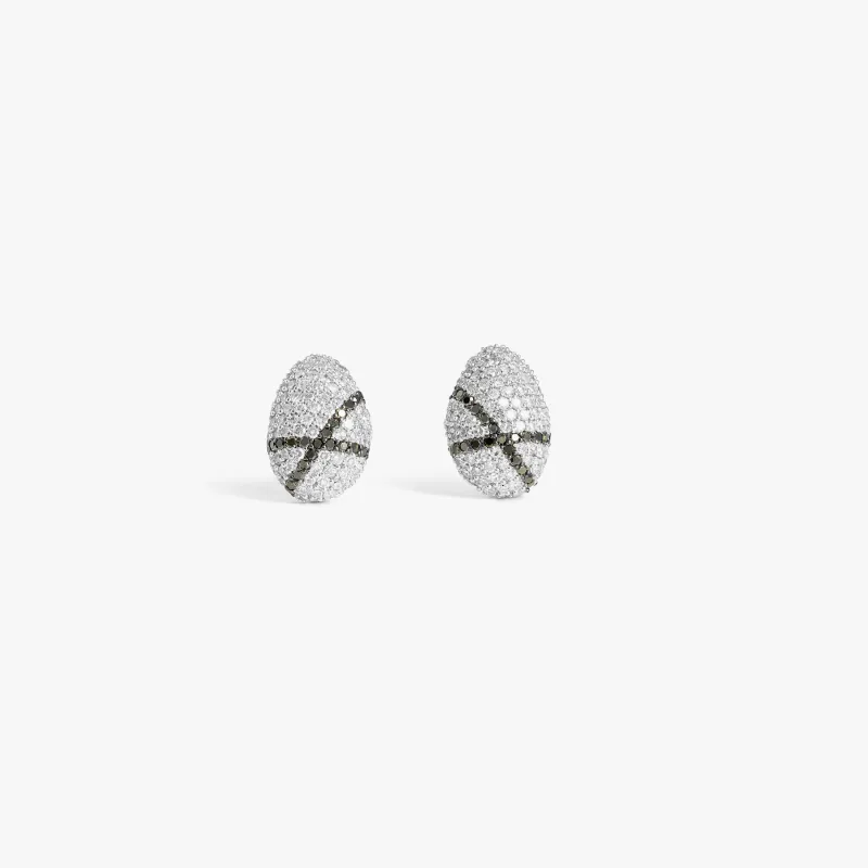 Sterling silver Pebble white diamond stud earrings with black diamonds made by Tateossian