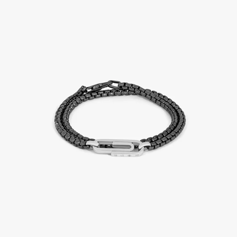 Catena Contrast bracelet with rhodium plated silver paperclip made by Tateossian