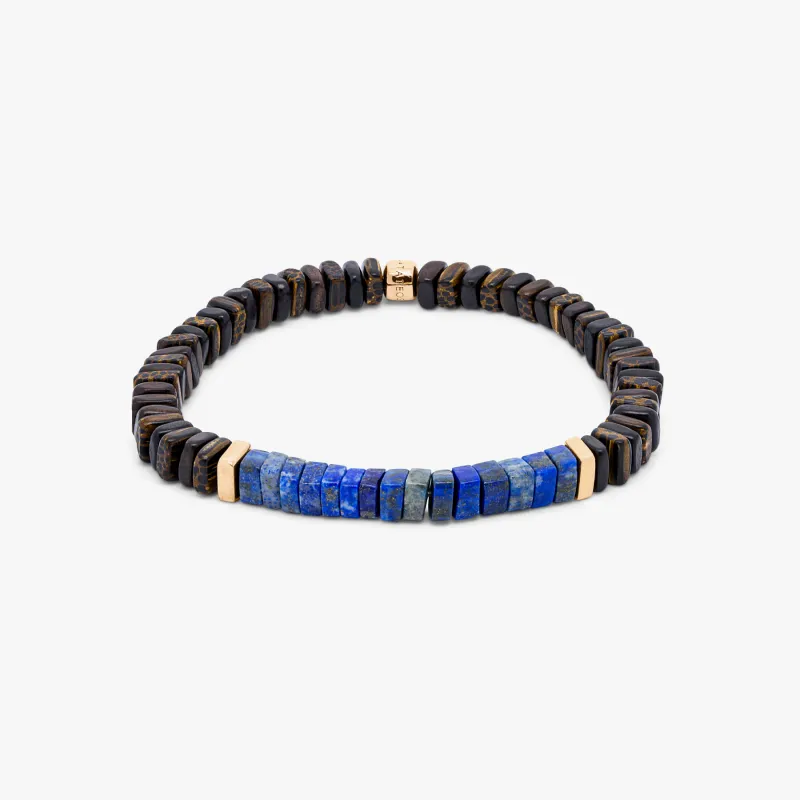 Legno bracelet in lapis, palm and ebony wood with rose gold plated sterling silver made by Tateossian
