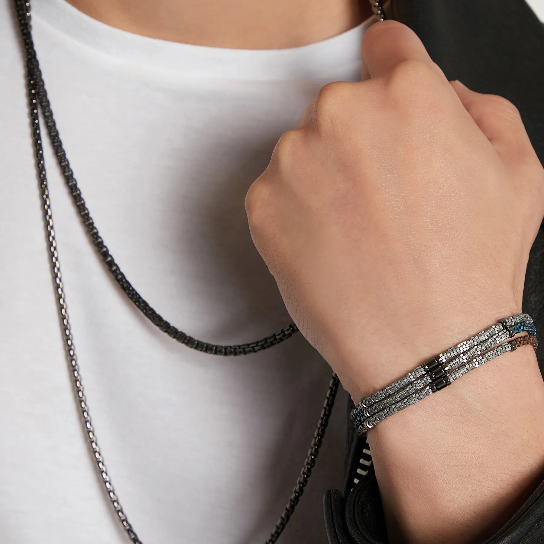 Croce Bamboo bracelet in bronze and silver hematite with sterling silver sold by Tateossian product image thumbnail 2