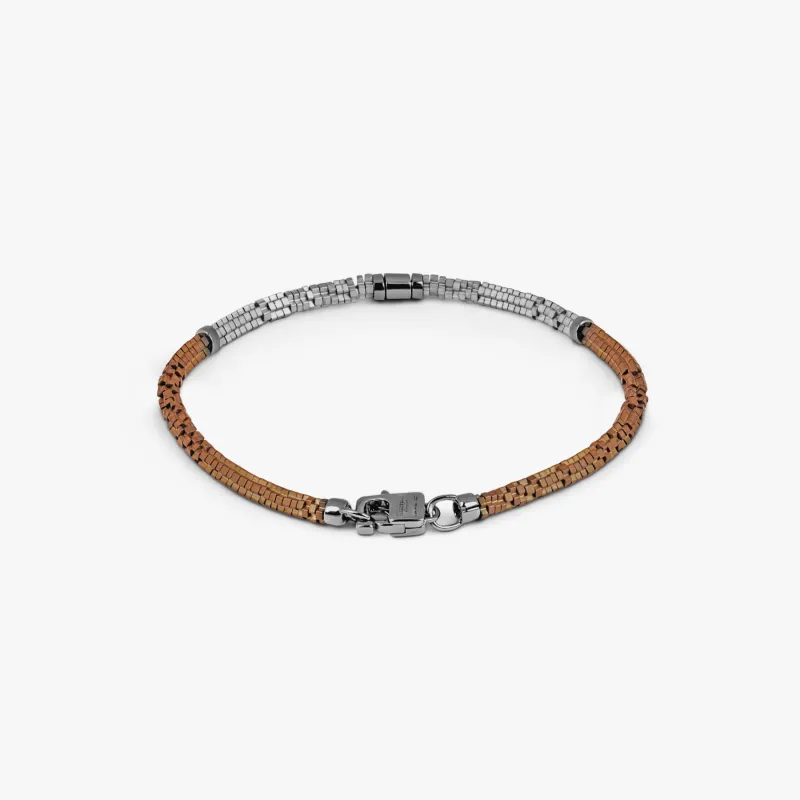 Croce Bamboo bracelet in bronze and silver hematite with sterling silver made by Tateossian