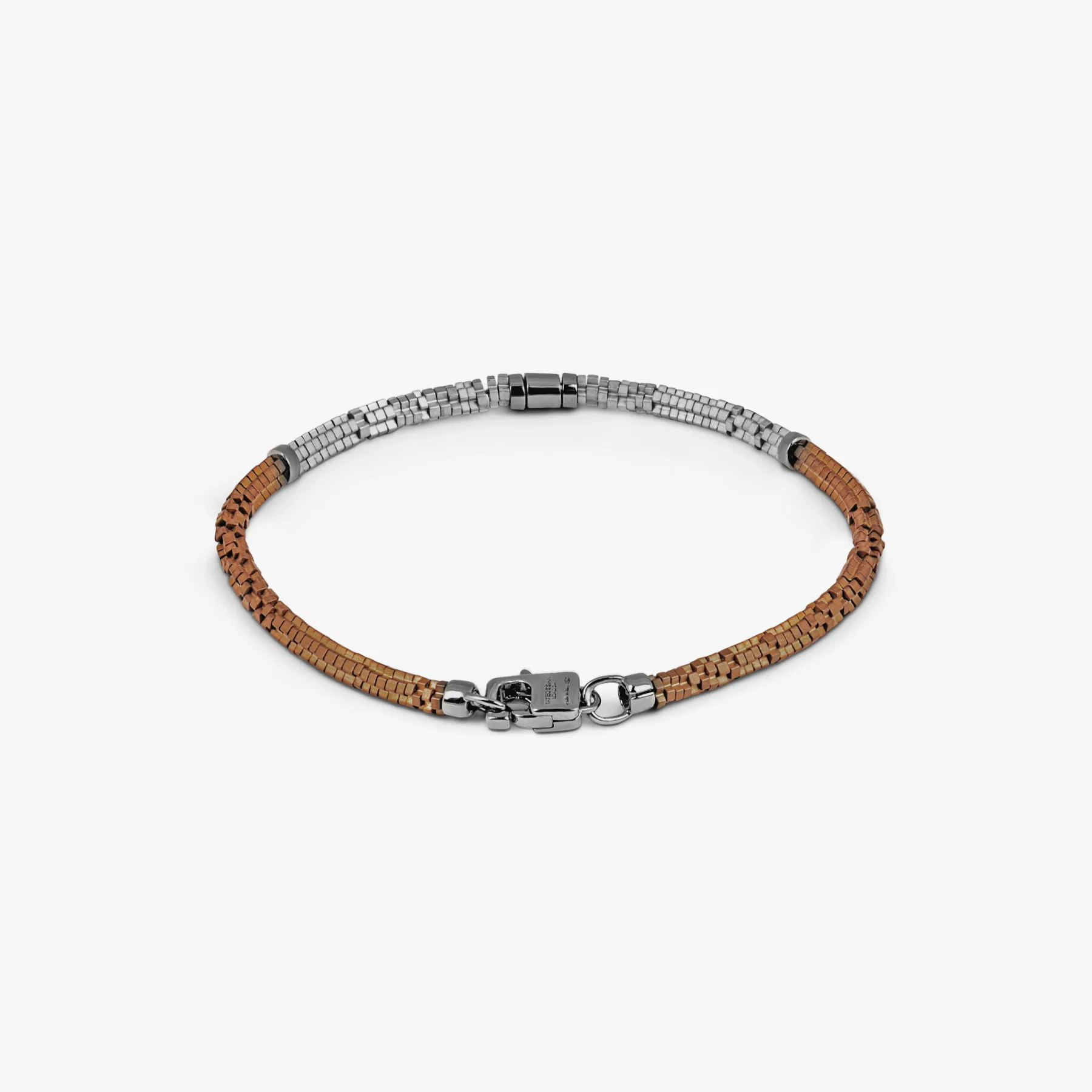 Croce Bamboo bracelet in bronze and silver hematite with sterling silver sold by Tateossian