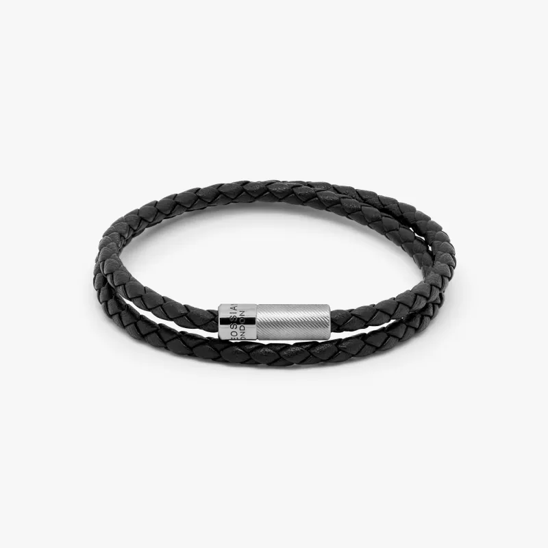 Pop Rigato Double Wrap Leather Bracelet In Black made by Tateossian