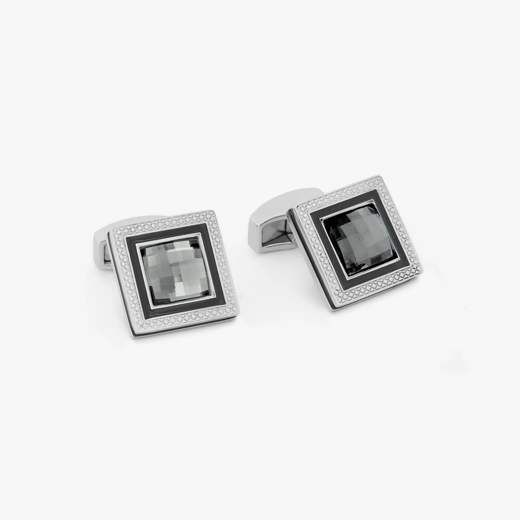 Grey Rhodium Plated Swarovski Quadrato Cufflinks sold by Tateossian