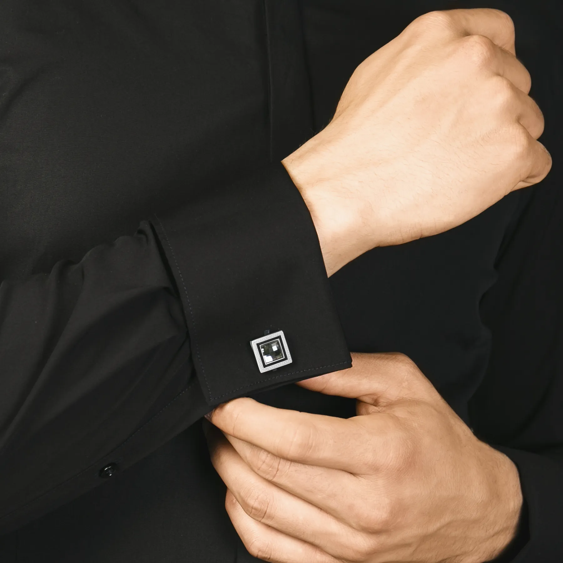 Grey Rhodium Plated Swarovski Quadrato Cufflinks sold by Tateossian product image thumbnail 4