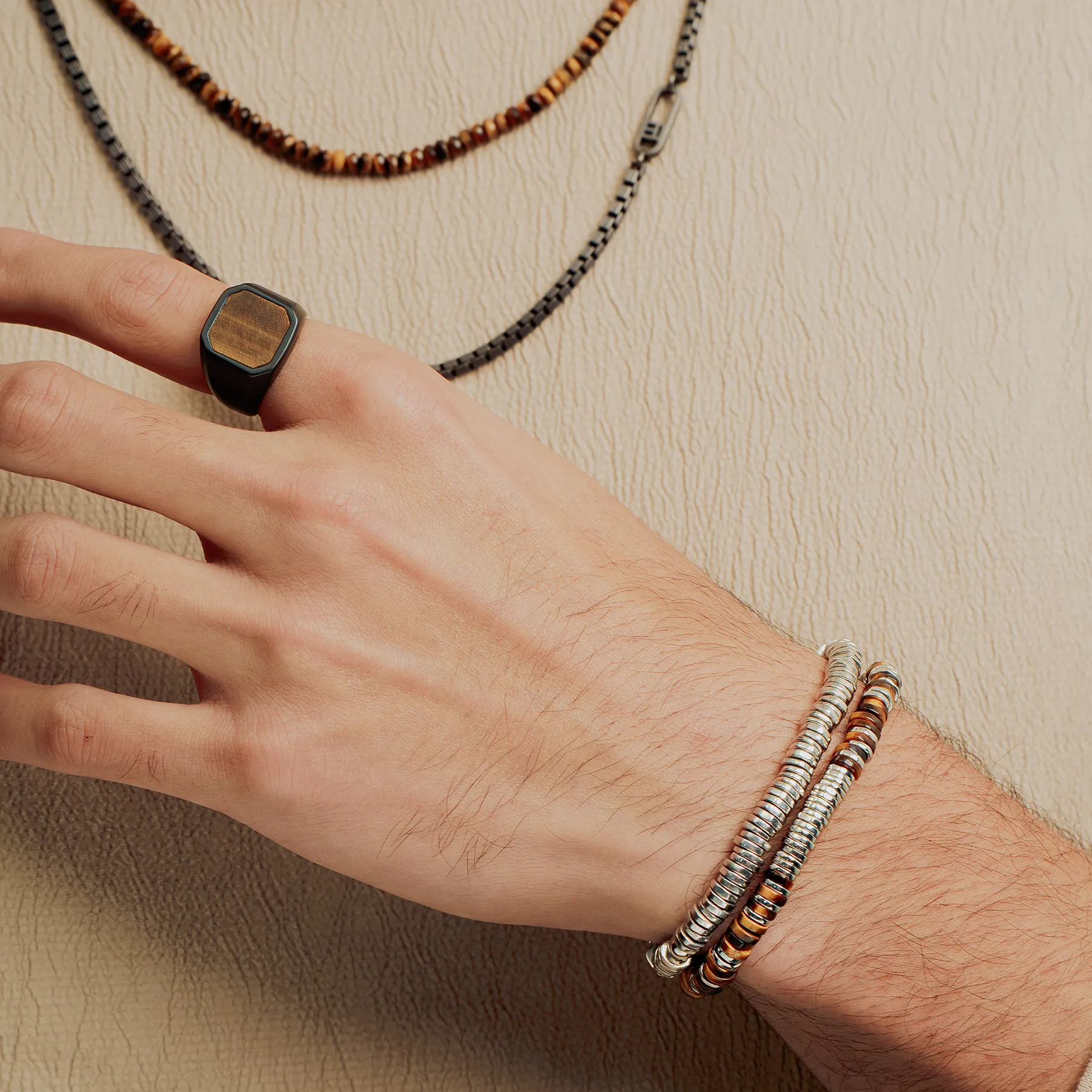Constellation Beaded Bracelet in Rhodium Plated Sterling Silver with Tiger Eye sold by Tateossian product image thumbnail 4