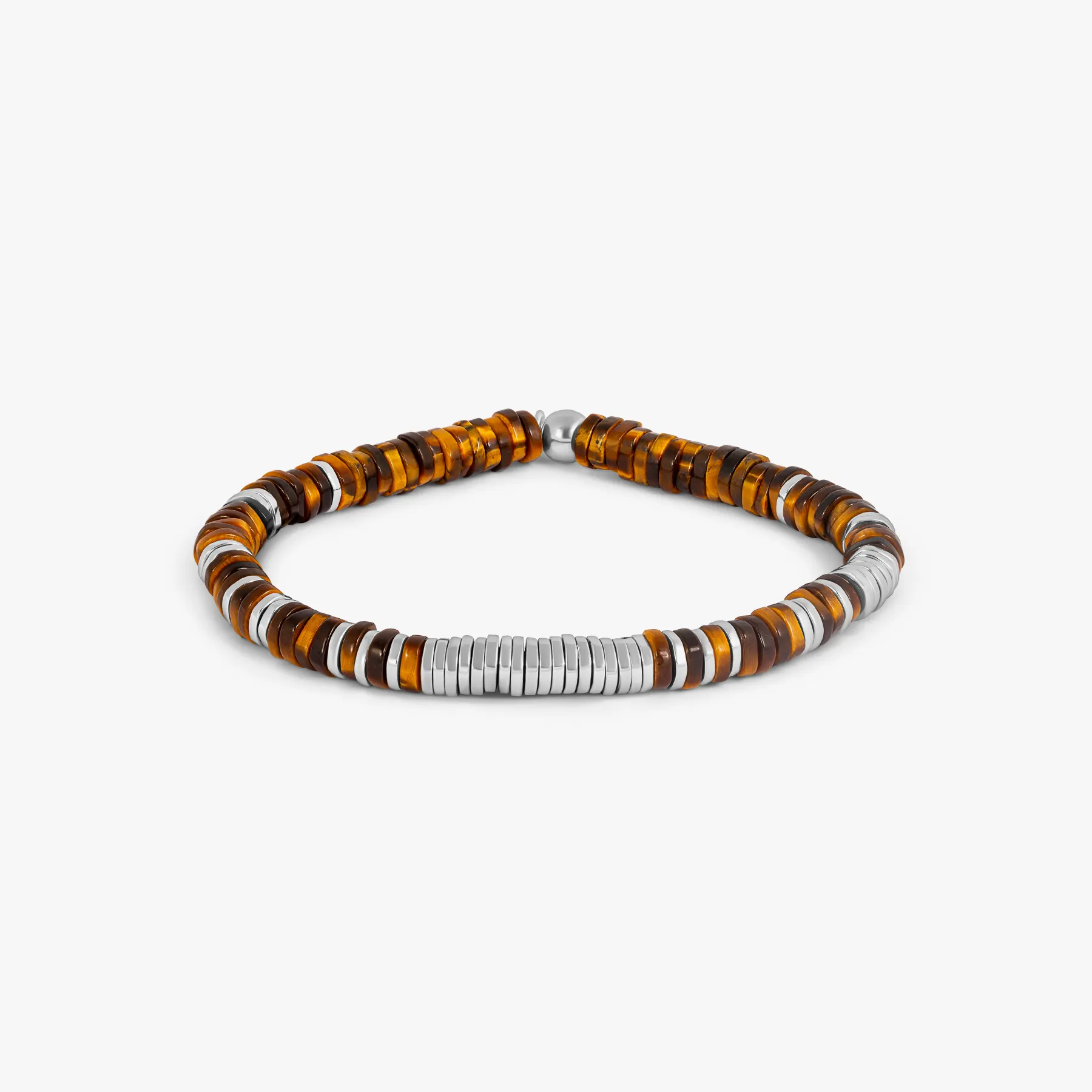 Constellation Beaded Bracelet in Rhodium Plated Sterling Silver with Tiger Eye sold by Tateossian