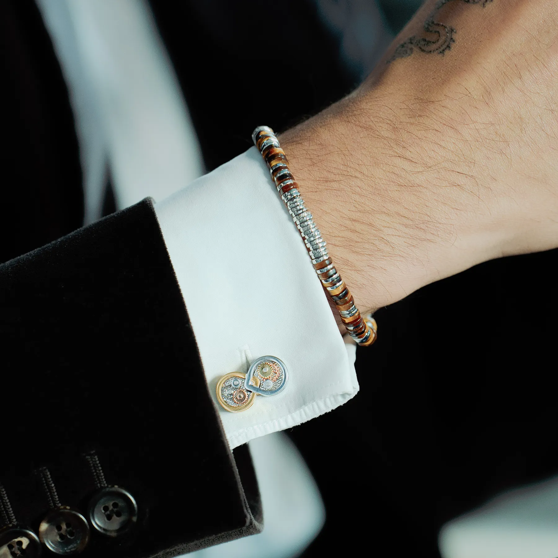 Constellation Beaded Bracelet in Rhodium Plated Sterling Silver with Tiger Eye sold by Tateossian product image thumbnail 2