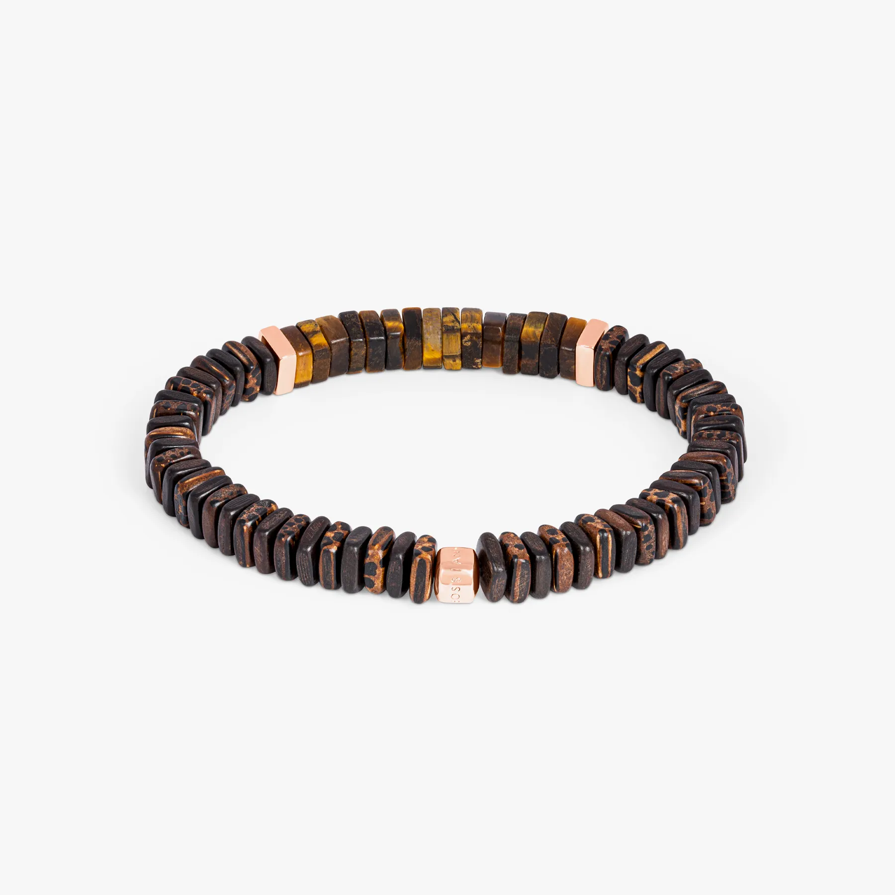 Legno bracelet in tiger eye, palm and ebony wood with rose gold plated sterling silver sold by Tateossian product image thumbnail 3