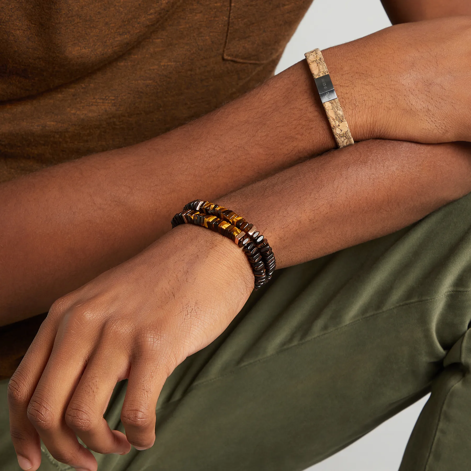 Legno bracelet in tiger eye, palm and ebony wood with rose gold plated sterling silver sold by Tateossian product image thumbnail 2