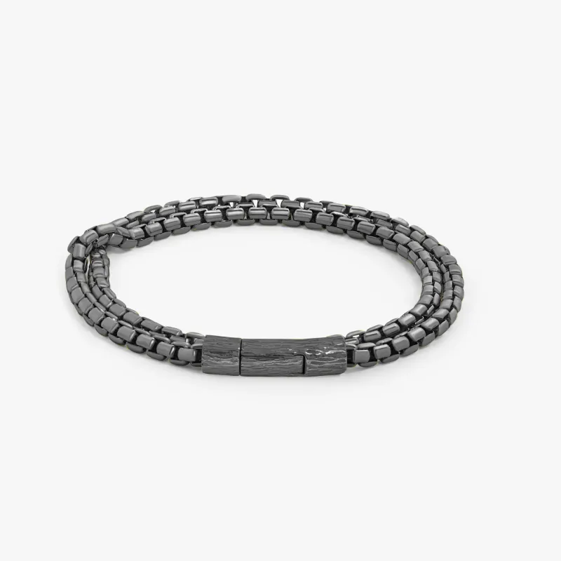 Graffiato Catena Box Chain Bracelet In Black Ruthenium Silver made by Tateossian
