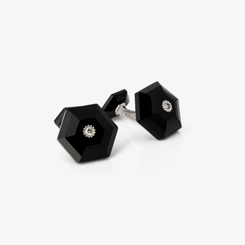 Hexa Facet Onyx & Sapphire Cufflinks made by Tateossian