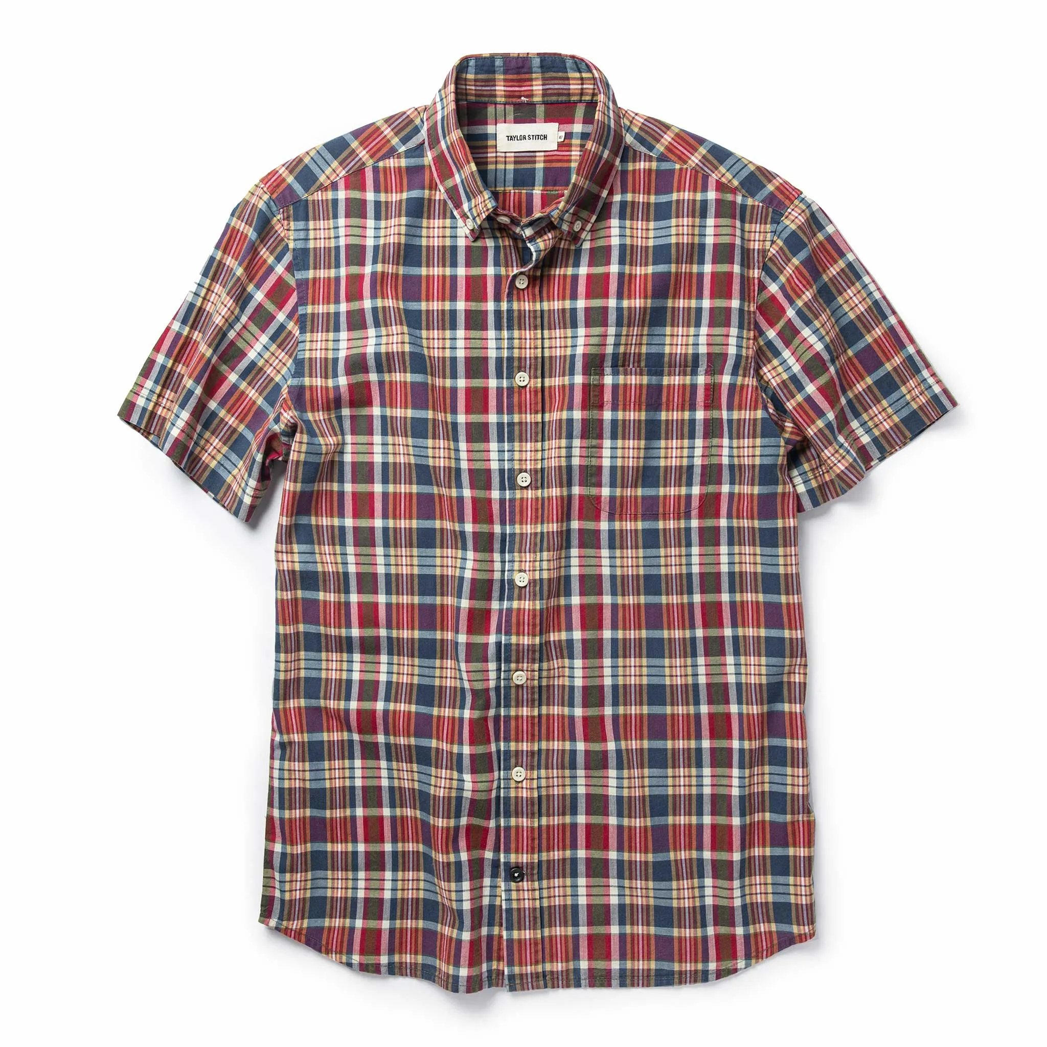 The Short Sleeve Jack in Red Madras sold by Taylor Stitch